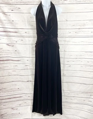 Vintage Tadashi Shoji Maxi Halter Dress Women’s Medium Brown Velvet Backless Y2K - Image 1 of 4