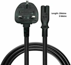 UK POWER CABLE FIGURE OF 8 LEAD C7 FOR LAPTOP STEREO CD PLAYER PS2 SKY BOX CABLE - Picture 1 of 2