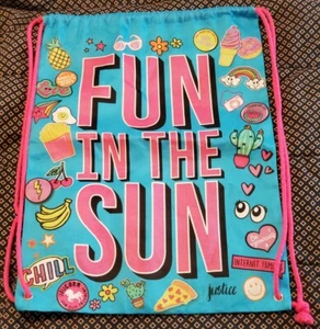 Super Rare Large Justice Tote Towel Bag Fun In The Sun Backpack 19.5" x 14.5 Sac - Picture 1 of 12