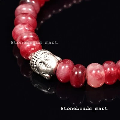 Bracelet de guérison extensible A+ Pink Cherry Quartz 8-9 mm rondelle lisse B... - Photo 1/4