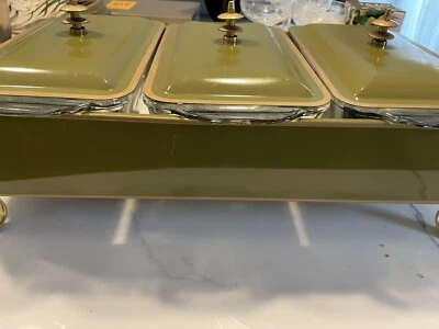 De colección Anchor Hocking Fire KING Plato de frotamiento verde 3 vidrio Servidor Calentador MCM Foto 1 de 4