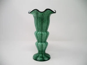 Vintage Tschechisch Böhmisch Franz Welz vertikale Streifen grün gefasst Glimmer Kunst Glas Vase - Bild 1 von 7