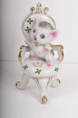 Vintage Sugar Glazed  Figurine cat kitten kitsch ornament pink gold white - image 1 of 4