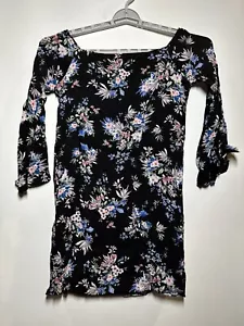 Women's Floral Off the Shoulder Bell Sleeve Dress - Necessary Objects Black M - Picture 1 of 2