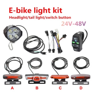 24V-48V E-Bike Light kit LED Headlight / Tail Light / Horn Switch Button Cable - Picture 1 of 28