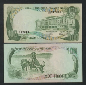1972 S. Vietnam Nationale Banknote Büffel Wasserzeichen M t Trăm ng Pick 31a - Bild 1 von 4