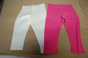Girls 2 PAIR LOT Knit Capri Leggings WHITE & PINK Solid Colors L 10-12 - Picture 1 of 1