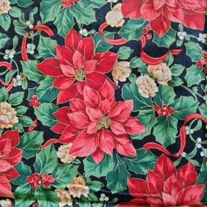 Christmas Poinsettia Fabric Cranston Print Works Home Red Black Green Gold 3' 56 - Picture 1 of 10