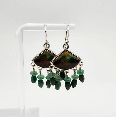 Barse Sterling Silver Resin Pixelated Design Aventurine Green Turquoise Earrings - Image 1 of 4