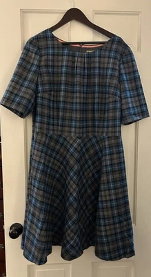 Vestido British Boden Tartán Cuadros Tweed Luna Lana Azul Gris Reino Unido 20 EE. UU. 16 USADO EN EXCELENTE ESTADO Foto 1 de 4
