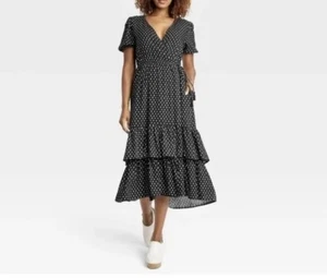 Neu mit Etikett Knox Rose Damen Kurzarm Wickelkleid schwarz gepunktet - Größe S - Bild 1 von 8