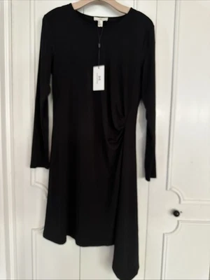 HALSTON HERITAGE NEW NWT Black RUCHED Dress MEDIUM - Image 1 of 4