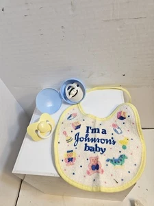 Vintage Baby Bib I'm a Johnson's Baby And 2 Vintage Pacifiers - Picture 1 of 4