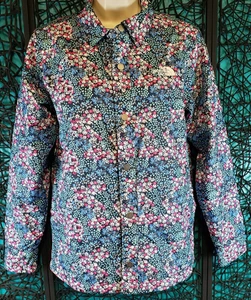 NORTH FACE REVERSIBLE JACKET YOUTH 14-16 FLORAL PLAID FULL SNAP COLORFUL OUTDOOR - Picture 1 of 16