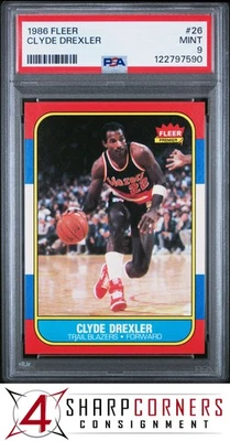 Fleer #26 1986 Clyde Drexler RC Trail Blazers Hof PSA 9 Foto 1 de 3