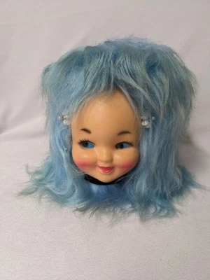 Vintage Furry Blue 1970s Baby Doll Face Kleenex Tissue Box Cover  - Image 1 of 4