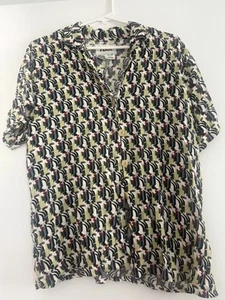 Flachs geometrische Retro Button Down Bluse Größe M - Bild 1 von 3