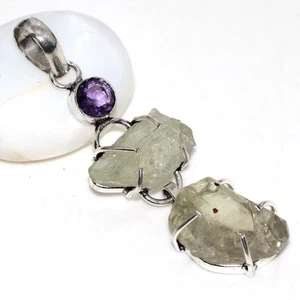 925 Silver Plated Green Amethyst Amethyst Jewellery Pendant Size 2.5" AU U169 - Bild 1 von 3