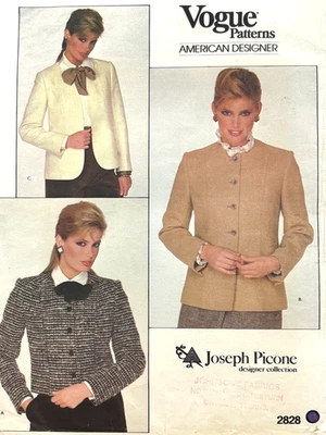Vintage Vogue Pattern 2828 Joseph Picone US DESIGNER Jacket 3 Styles Sz 14 UNCUT - Image 1 of 2