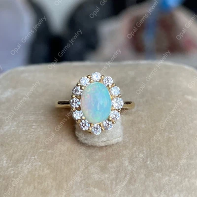 2Ct Natural Opal Ring Oval Cut Fire Opal Women Ring 14K Yellow Gold Plated - Image 1 of 4