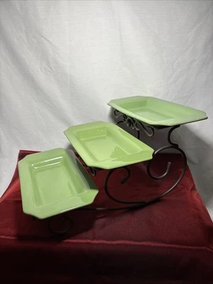 Taste Of Home Entertaining Stacked Serving Platters  Green Wrought Iron Holder - Image 1 of 4