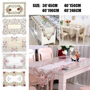 Runner Table Hollow Poinsettia & Embroidered Floral Cutwork Lace Cloth Fabric - Picture 1 of 69