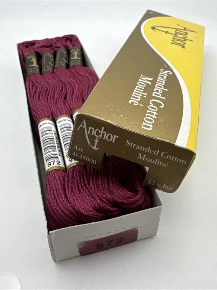 Anchor Embroidery Floss Box Of 12 Skeins #972 Wineberry Dark-New Old Stock - Image 1 of 2