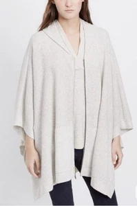 Vince 100% Cashmere Poncho Zip Up Sweater Gray/Oat Hooded Cape XS/S Lagenlook - Picture 1 of 10