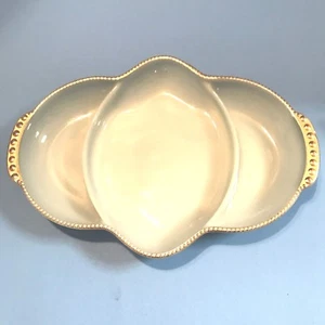 Vintage FEUERKÖNIG DELPHIT blau Glas Relish Tablett Platte mit Gold Perlen Rand - Bild 1 von 7