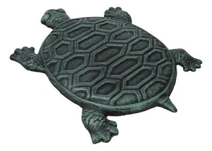 Pack Of 4 Cast Iron Verdigris Marine Sea Turtle Shell Garden Stepping Stones - Picture 1 of 10