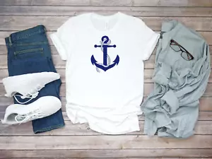 Marineblau Seemannsanker, kurzärmlig weiß Herren T-Shirt K152 - Bild 1 von 2