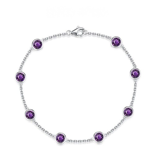 VALENTINO Set lunetta tonda creata in laboratorio 2 ct 7" bracciale ametista da donna vero argento 925