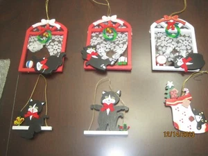 Christmas ornament set of 6 wooden cat ornaments - Picture 1 of 5