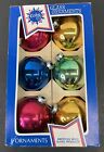 Vintage Set Of 6 Mixed Color Coby Round Glass Christmas Ornaments Original Box