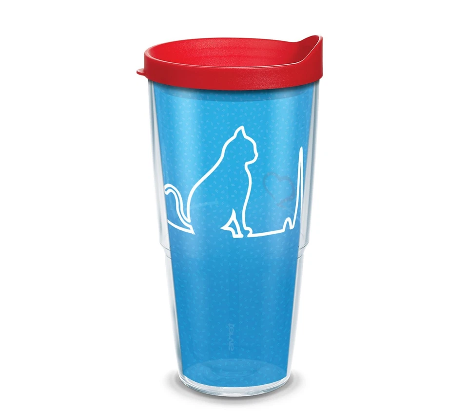 Tervis Cat Heartbeat 24 oz. Vaso con Tapa Roja Gatito Mascota Patas Corazón Azul NUEVO Foto 1 de 1