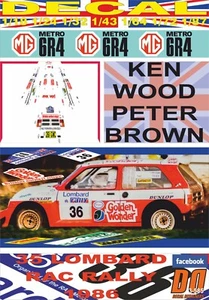 DECAL MG METRO 6R4 KEN WOOD RAC R. 1986 DnF (09) - Picture 1 of 1