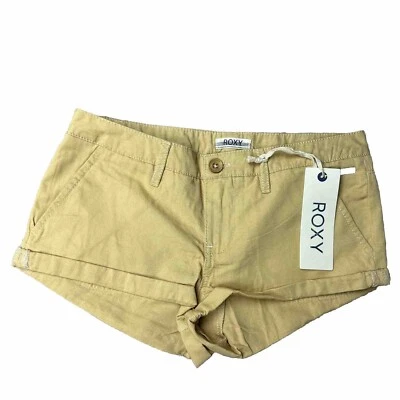 Pantalones Cortos Roxy Para Mujer 24 Cheeky Chino Caliente Pantalones Tiro Medio Puños Caqui Foto 1 de 4