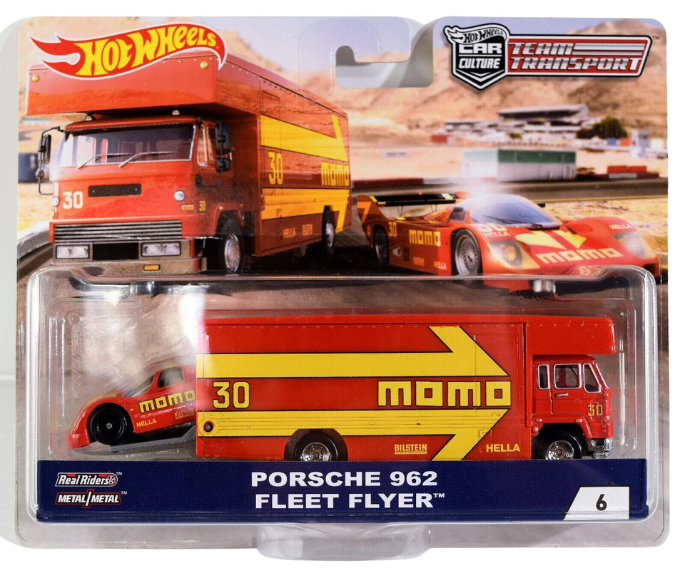 Hot Wheels Porsche 962 & Fleet Flyer Car Transporter (FLF60)