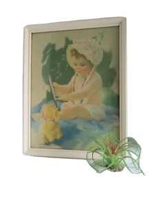 Vintage Litho Print GP 3185 Baby Playing with Mirror by Mabel Rollins Harris USA - Picture 1 of 12