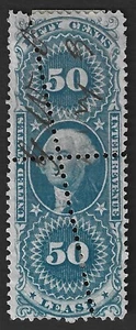 US Revenue #R57c 1862-71 50c blue Lease MISPERF error - Picture 1 of 2