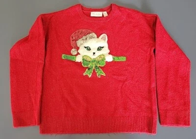 The Children Place Girls Size 10-12 Youth Sweater Long Sleeve 3D White Cat Face - Image 1 of 4
