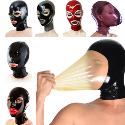 Latex Hood Open Eyes Mouth Back Zipper for Beautiful Girl Rubber Mask Club Wear - Image 1 of 4