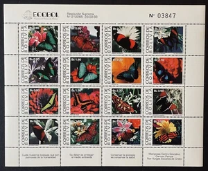 BOLIVIA BUTTERFLY STAMPS SHEET OF 16 MNH 1993 BUG INSECT WILDLIFE FAUNA FLOWERS - Picture 1 of 1