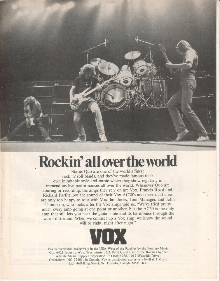 Status Quo 1982 Ad- Vox amps  Advertisement - Image 1 of 1