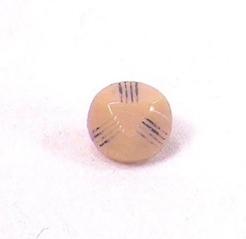Antique Tan Caramel Glass Button Blue Lines Czech Diminutive Dimi Self Shank #41 Cover