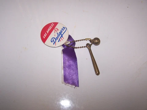 Vintage Stadium LOS ANGELES DODGERS Pinback Button Pin with Brass Baseball & Bat Cover