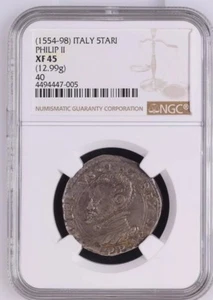 1554-1598 Italy 5 Tari Sicily NGC XF 45 RARE - Picture 1 of 5