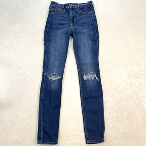 HOLLISTER Jeans Womens 1R 25x30 High Rise Super Skinny Blue Ripped - Picture 1 of 16