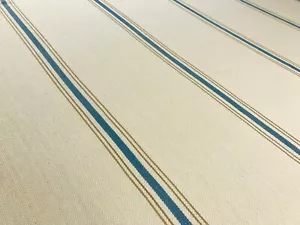 RALPH LAUREN PRAIRIE BLUE "STAMFORD STRIPE" HERRINGBONE FARMHOUSE STRIPE FABRIC - Picture 1 of 3