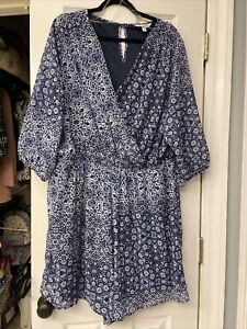 Speechless Blue & White Boho Romper. Size 3X. Casual Business Travel. Fall
